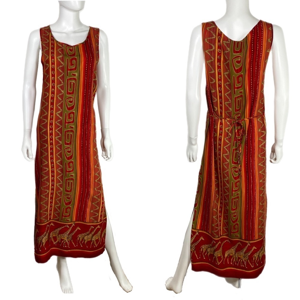 Jane Ashley 90’s Vintage Safari Giraffe Border Sleeveless Maxi Dress